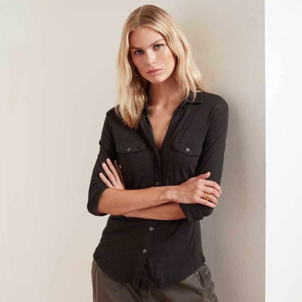 Black James Perse Sheer Slub Side Panel Shirt